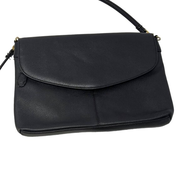 Genuine Leather Crossbody Shoulder Bag Flap Front Brown Gold Detachable Strap - Picture 3 of 12